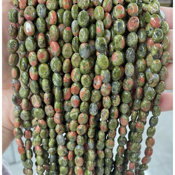 No_326_Natural Unakite Egg Shaped Bead_6*8mm_(Sold Per Strand)