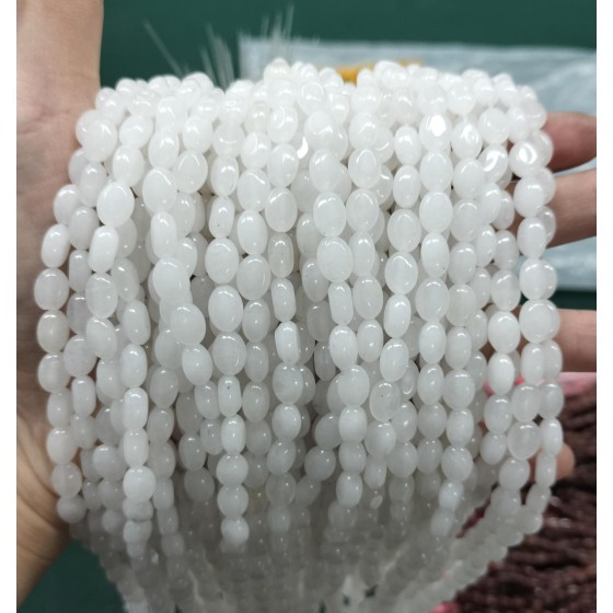 No_331_Natural White Jade Egg Shaped Bead_6*8mm_(Sold Per Strand)