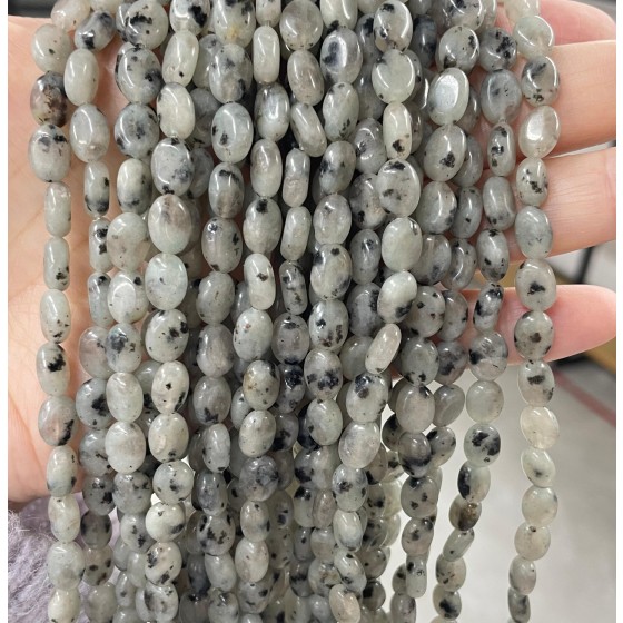 No_341_Natural Kiwi Stone Blue Stone Egg Shaped Bead_6*8mm_(Sold Per Strand)