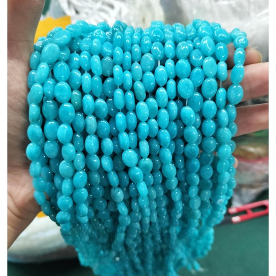 No_347_Enhanced Lake Blue Chalcedony Egg Shaped Bead_6*8mm_(Sold Per Strand)