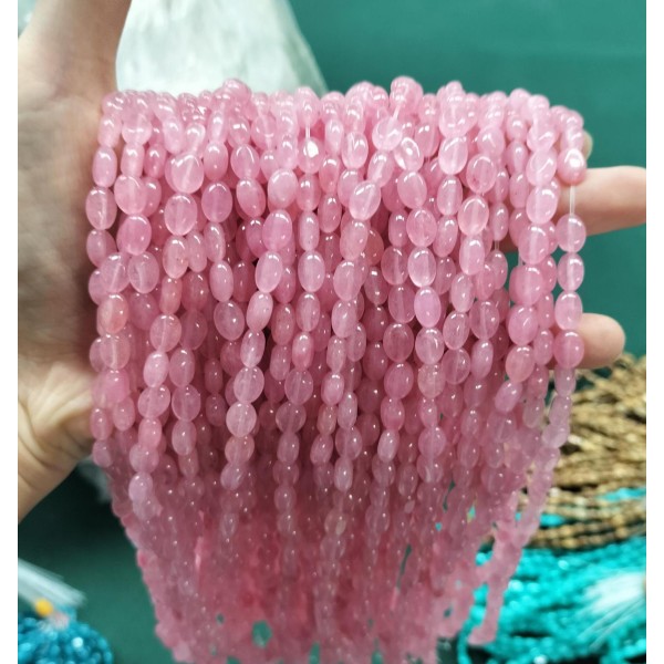 No_348_Enhanced Rose Quartz Chalcedony Egg Shaped Bead_6*8mm_(Sold Per Strand)