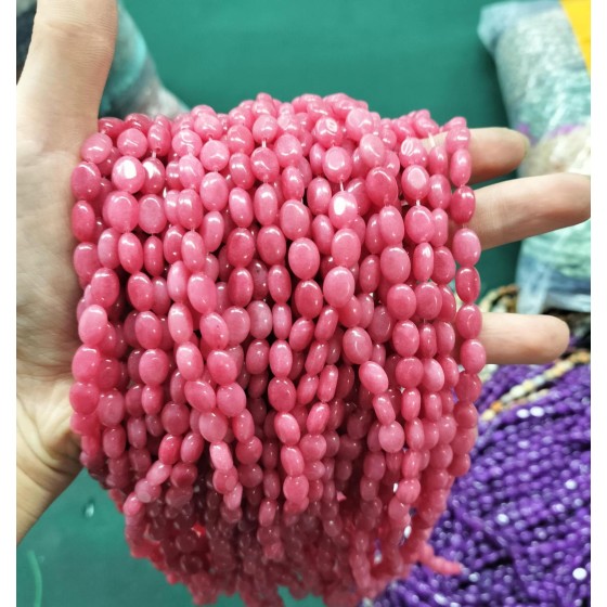 No_351_Enhanced Rhodochrosite Colored Chalcedony Egg Shaped Bead_6*8mm_(Sold Per Strand)