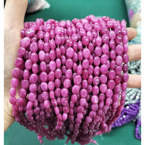 No_352_Enhanced Purplish Red Chalcedony Egg Shaped Bead_6*8mm_(Sold Per Strand)
