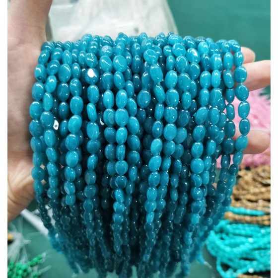No_353_Enhanced Ink Blue Chalcedony Egg Shaped Bead_6*8mm_(Sold Per Strand)