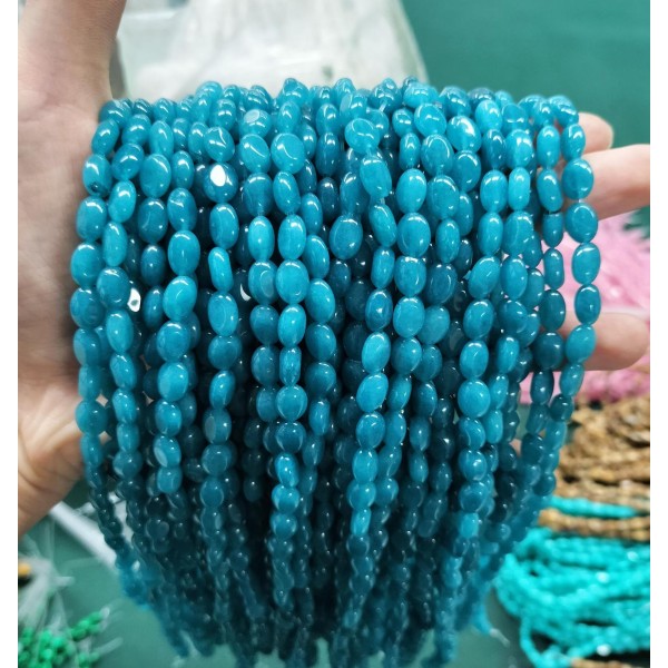 No_353_Enhanced Ink Blue Chalcedony Egg Shaped Bead_6*8mm_(Sold Per Strand)