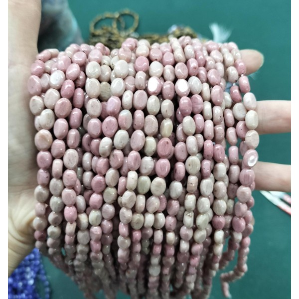 No_356_Natural Rhodonite Egg Shaped Bead_6*8mm_(Sold Per Strand)