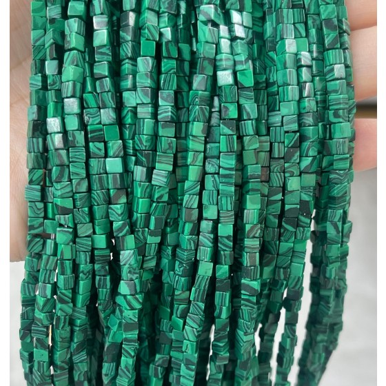No_365_Synthetic Malachite Cube Beads_3mm_(Sold Per Strand)
