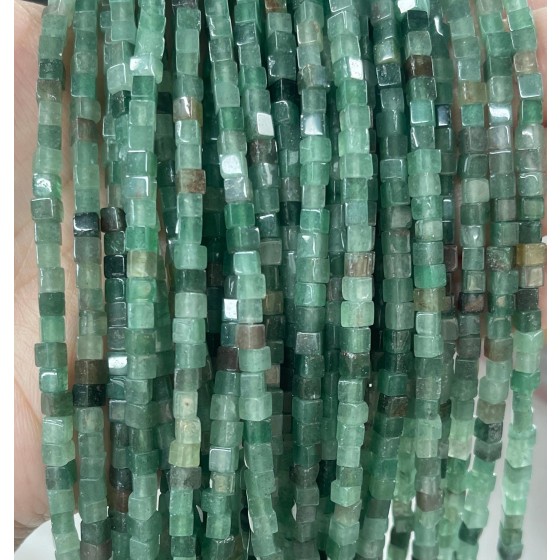 No_369_Natural Green Aventurine Cube Beads_3mm_(Sold Per Strand)