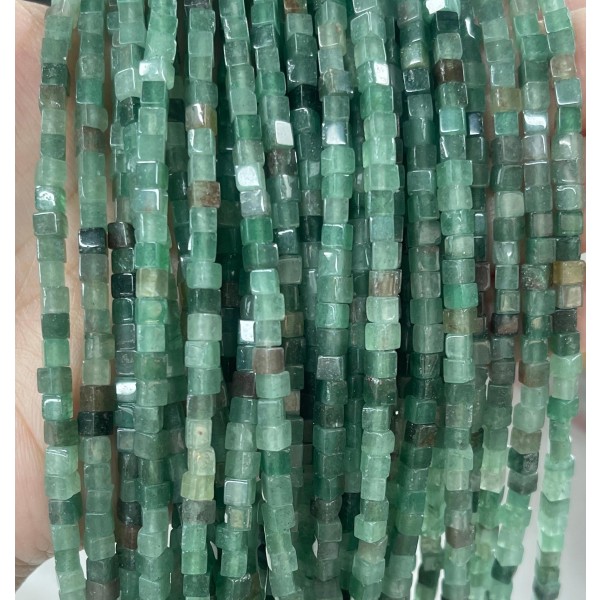 No_369_Natural Green Aventurine Cube Beads_3mm_(Sold Per Strand)