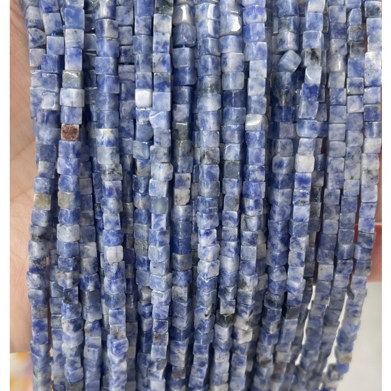 No_373_Natural Blue Spot Jasper Cube Beads_3mm_(Sold Per Strand)