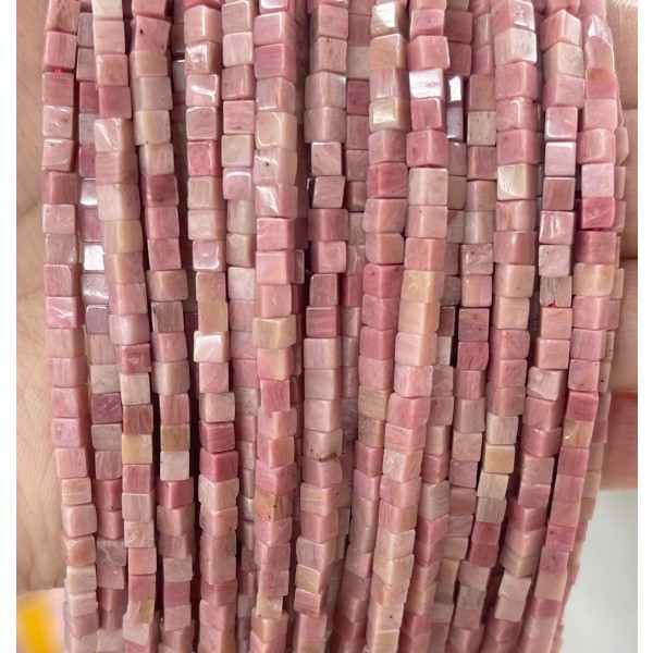 No_375_Natural Rhodonite Cube Beads_3mm_(Sold Per Strand)