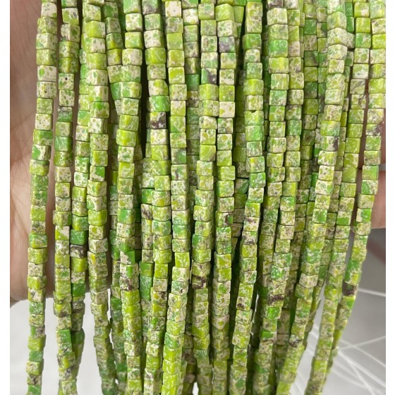 No_378_Synthetic Grass Green Imperial Jasper Cube Beads_3mm_(Sold Per Strand)