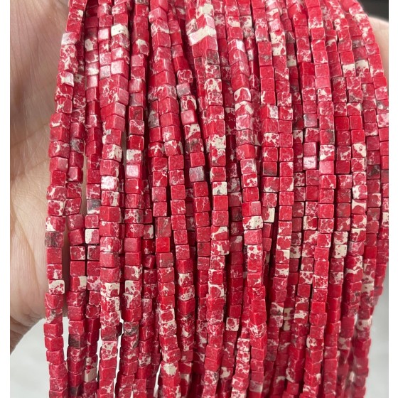 No_383_Synthetic Red Imperial Jasper Cube Beads_3mm_(Sold Per Strand)
