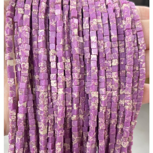 No_384_Synthetic Light Purple Imperial Jasper Cube Beads_3mm_(Sold Per Strand)