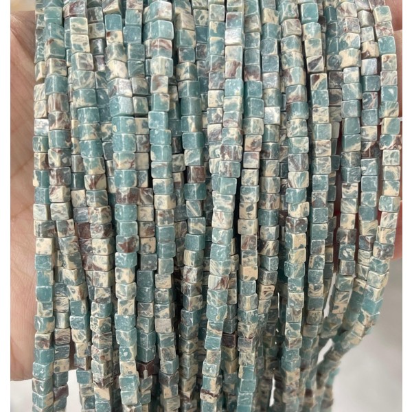 No_388_Synthetic Hole Blue Imperial Jasper Cube Beads_3mm_(Sold Per Strand)