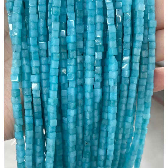 No_395_Enhanced Lake Blue Chalcedony Cube Beads_3mm_(Sold Per Strand)