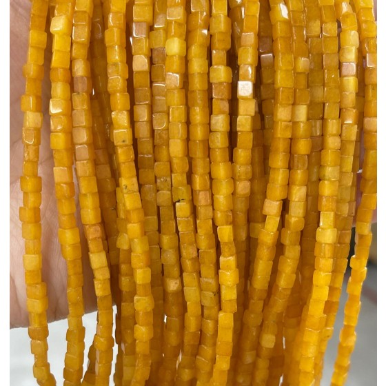 No_398_Enhanced Orange Yellow Chalcedony Cube Beads_3mm_(Sold Per Strand)