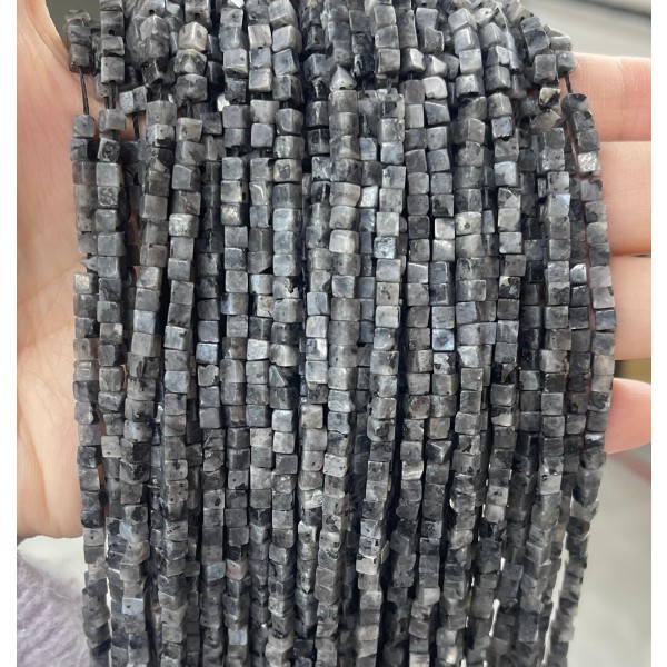 No_402_Natural Black Labradorite Cube Beads_3mm_(Sold Per Strand)