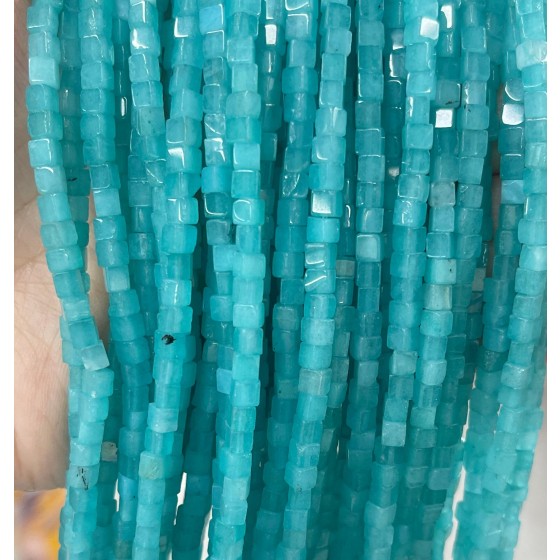 No_403_Enhanced Amazonite Colored Chalcedony Cube Beads_3mm_(Sold Per Strand)
