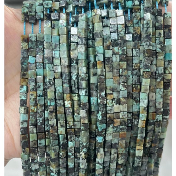 No_407_Natural African Turquoise Cube Beads_3mm_(Sold Per Strand)