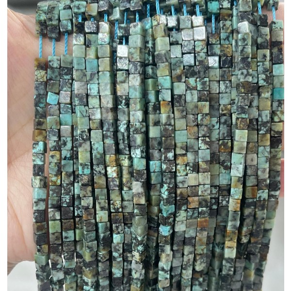 No_407_Natural African Turquoise Cube Beads_3mm_(Sold Per Strand)