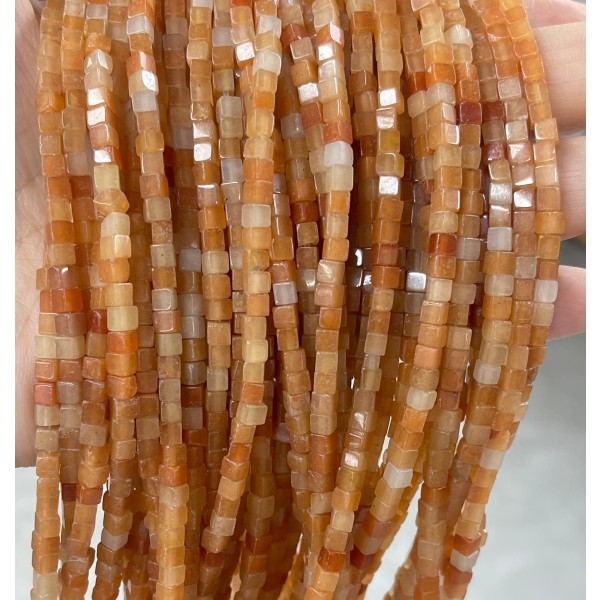 No_409_Natural Red Aventurine Square Bead_3mm_(Sold Per Strand)