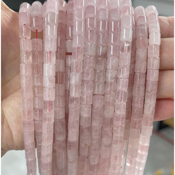 No_411_Natural Rose Quartz Cylinder_6*6mm_(Sold Per Strand)