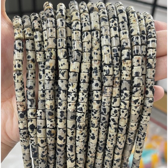 No_412_Natural Dalmatian Stone Stone Cylinder_6*6mm_(Sold Per Strand)