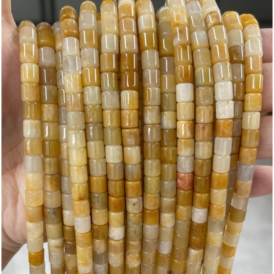 No_414_Natural Gold Silk Jade Cylinder_6*6mm_(Sold Per Strand)