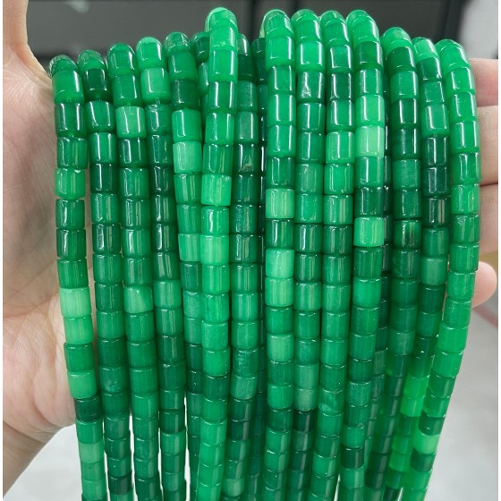 No_415_Enhanced Dry Green Chalcedony Cylinder_6*6mm_(Sold Per Strand)