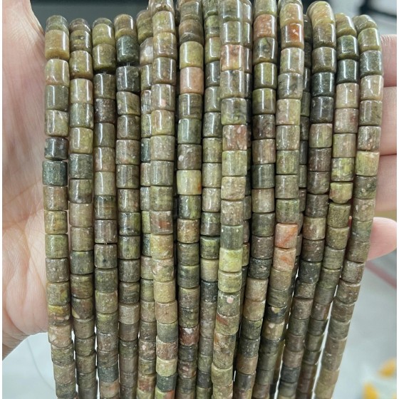 No_417_Natural Medium Unakite Cylinder_6*6mm_(Sold Per Strand)