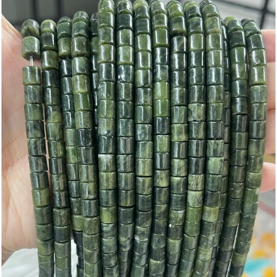 No_428_Natural Dark Southern Jade Cylinder_6*6mm_(Sold Per Strand)