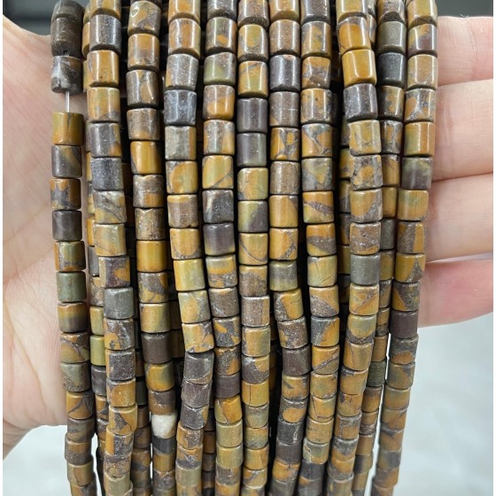 No_434_Natural Bamboo Leaf Stone Cylinder_6*6mm_(Sold Per Strand)