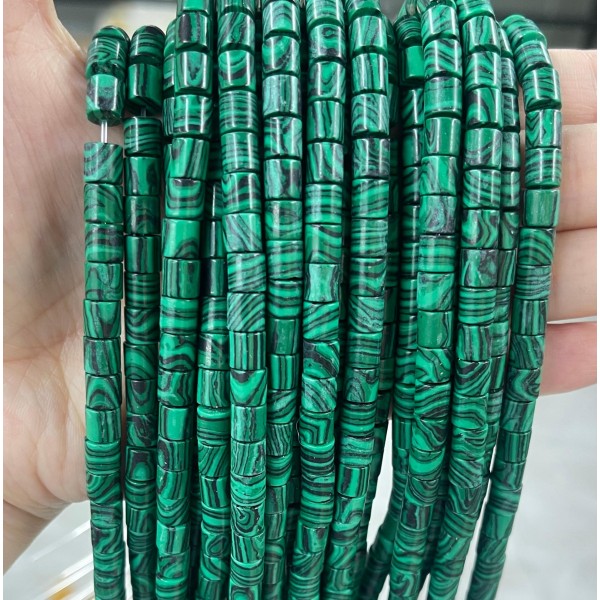No_435_Synthetic Malachite Cylinder_6*6mm_(Sold Per Strand)