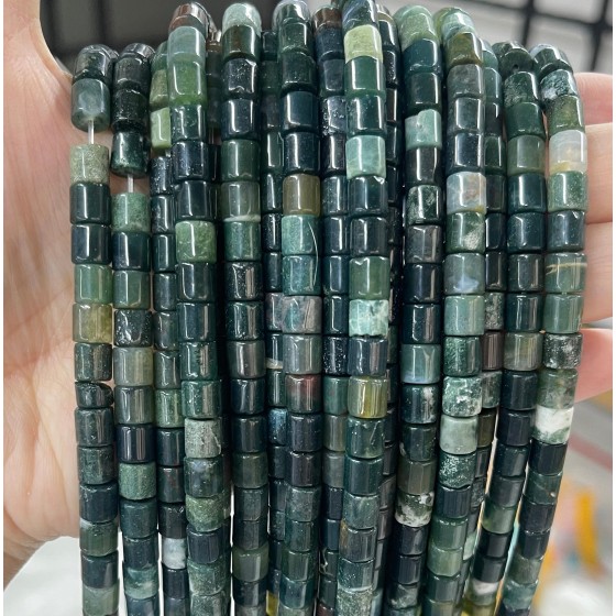 No_443_Natural Moss Agate Cylinder_6*6mm_(Sold Per Strand)