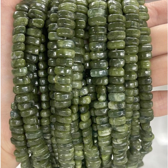 No_461_Natural Dark Green Southern Jade Center Drilled (short) Marquise Beads_4*8mm_(Sold Per Strand)