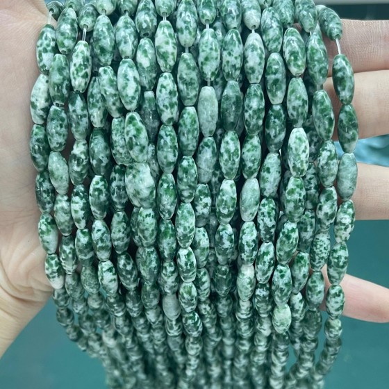 No_492_Natural Green Dot Stone Rice Beads_5*12mm_(Sold Per Strand)