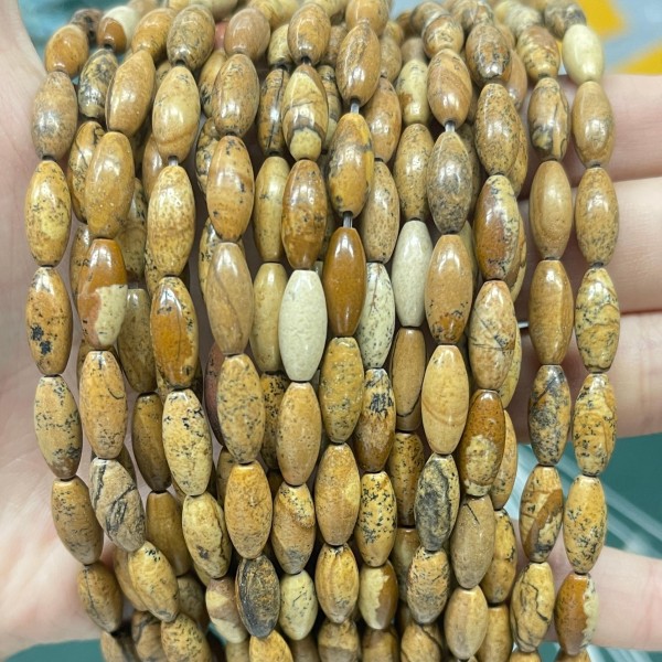 No_494_Natural Picture Jasper Rice Beads_5*12mm_(Sold Per Strand)