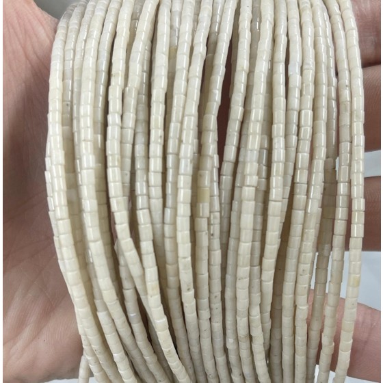 No_527_Natural White Fossil Stone Small Cylinder_2*2mm_(Sold Per Strand)