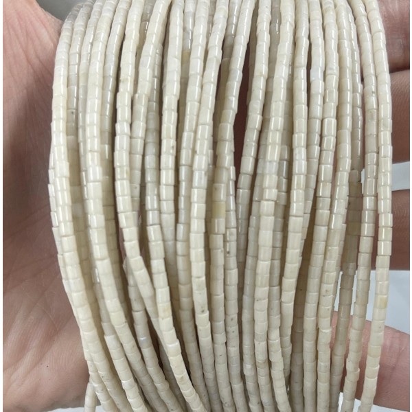 No_527_Natural White Fossil Stone Small Cylinder_2*2mm_(Sold Per Strand)