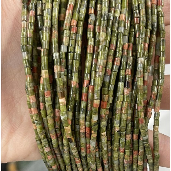 No_534_Natural Unakite Small Cylinder_2*2mm_(Sold Per Strand)