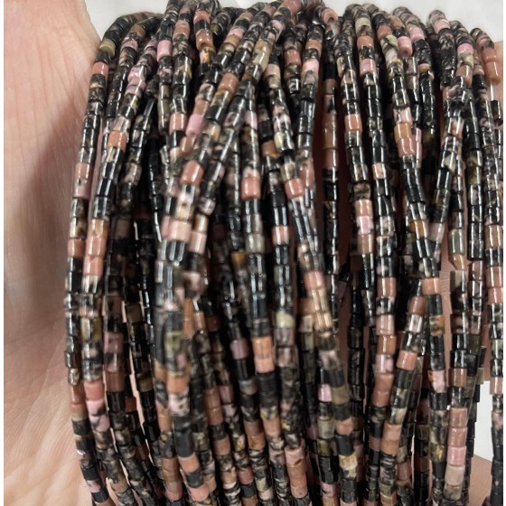 No_537_Natural Black Line Rhodochrosite Small Cylinder_2*2mm_(Sold Per Strand)