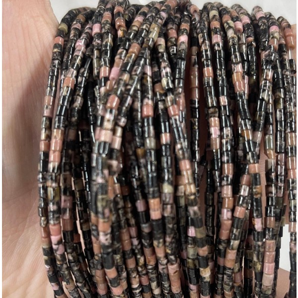 No_537_Natural Black Line Rhodochrosite Small Cylinder_2*2mm_(Sold Per Strand)