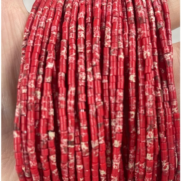 No_548_Synthetic Red Imperial Jasper Small Cylinder_2*2mm_(Sold Per Strand)