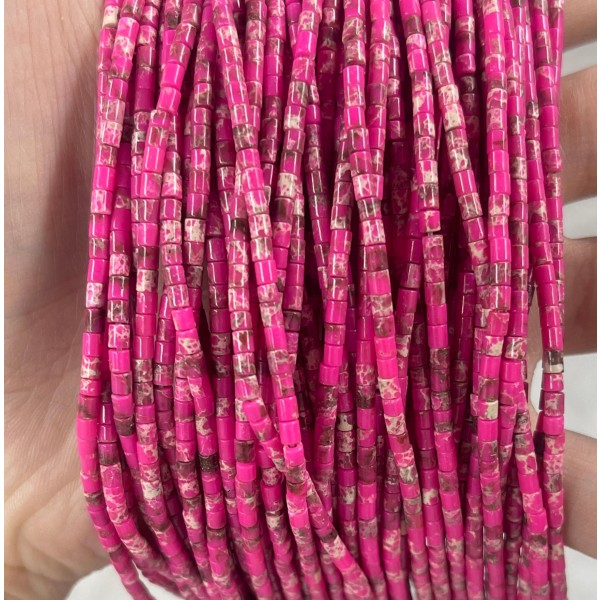 No_549_Synthetic Rose Red Imperial Jasper Small Cylinder_2*2mm_(Sold Per Strand)