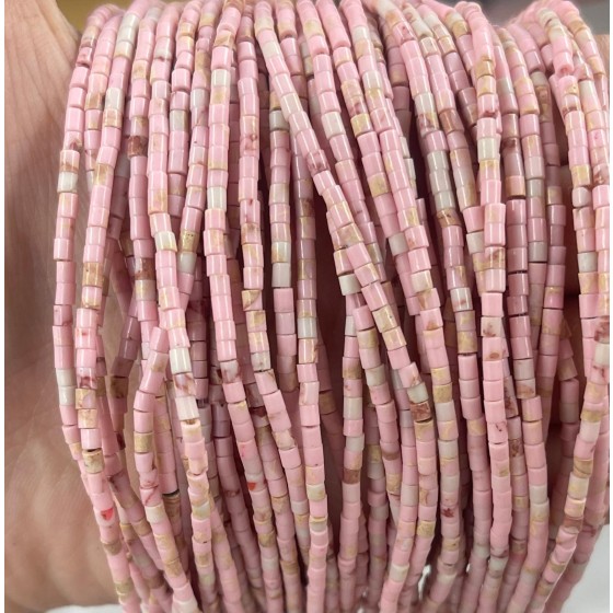 No_551_Synthetic Light Pink Imperial Jasper Small Cylinder_2*2mm_(Sold Per Strand)