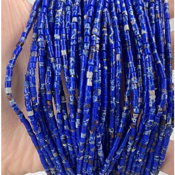 No_553_Synthetic Deep Blue Imperial Jasper Small Cylinder_2*2mm_(Sold Per Strand)