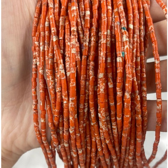 No_555_Synthetic Orange Imperial Jasper Small Cylinder_2*2mm_(Sold Per Strand)