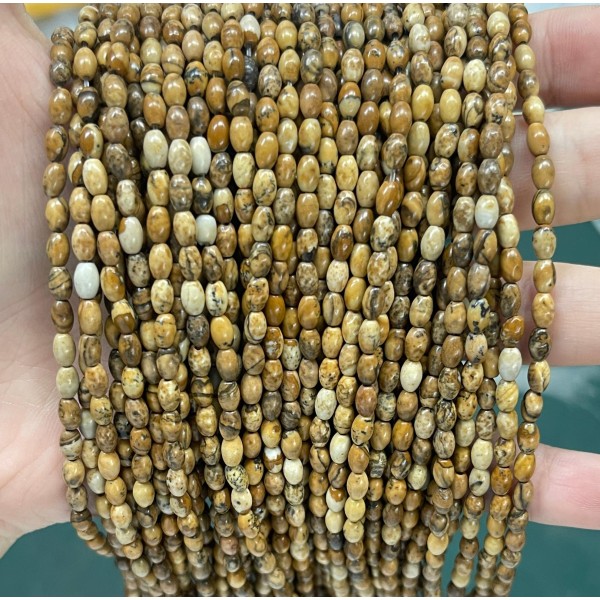No_571_Natural Picture Jasper Rice Bead_3*5mm_(Sold Per Strand)