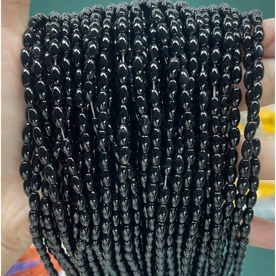 No_578_Natural Black Agate Rice Beads_4*6mm_(Sold Per Strand)